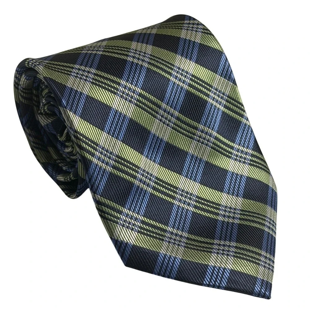 Covington Necktie Blue Green Plaid Check Pattern Polyester Formal Mens OS